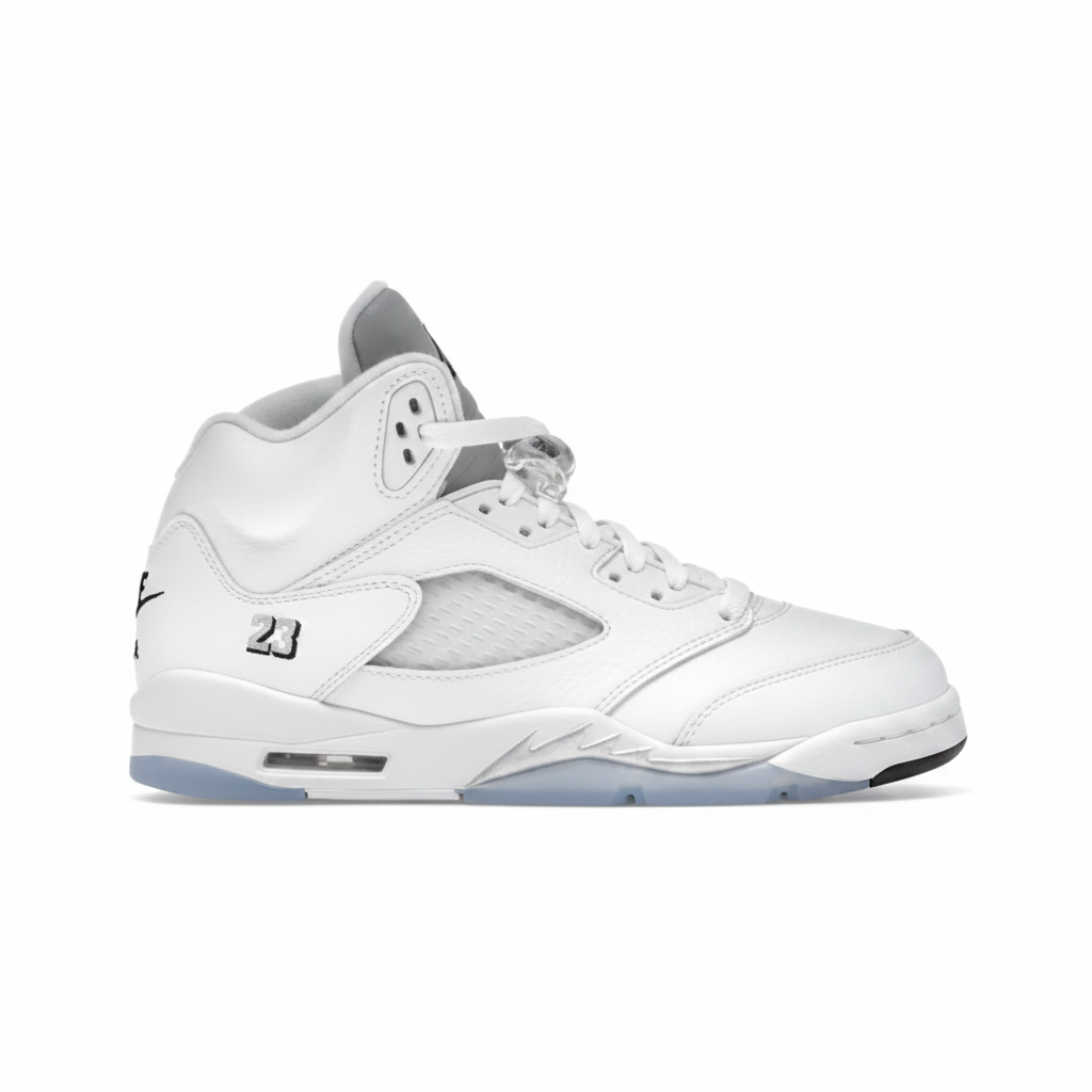 Air Jordan 5 Retro White Metallic Silver Black HQ7980-103 lateral view