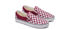 Vans Classic Slip-On Checkerboard Pomegranate/True White — pair shown at an angle on white background